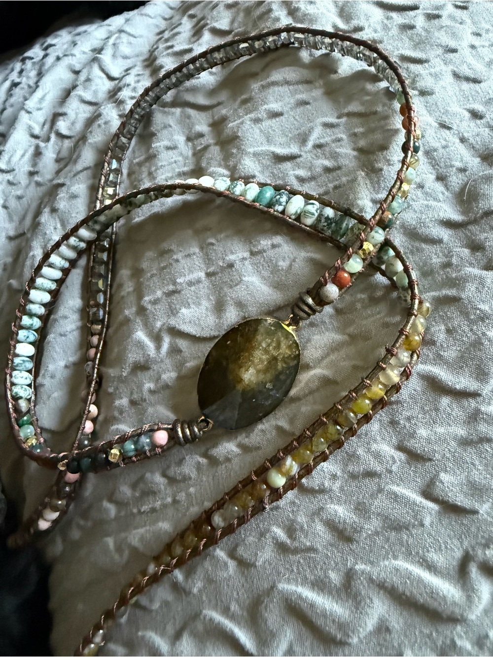 Handcrafted Multi-Color Beaded Wrap Bracelet with Crystal Gemstone